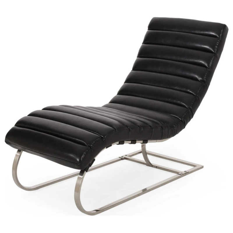 Pearsall Modern Channel Stitch Chaise Lounge, Midnight Black/Silver - Image 3