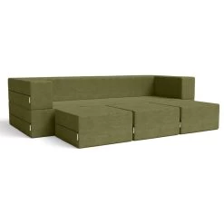Jaxx Zipline Convertible Sleeper Sofa & Three Ottomans, Microvelvet - Moss