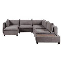Bowery Hill 7PC Sectional Storage Sofa With Down Feather In Light Gray