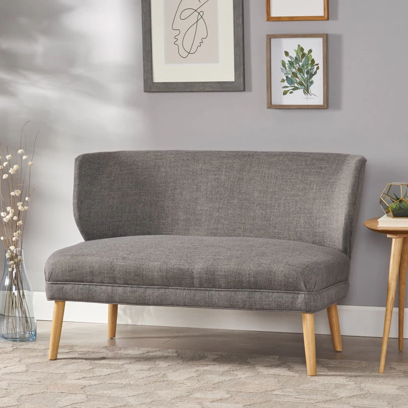 GDF Studio Dumont Mid Century Modern Fabric Loveseat Sofa Settee, Light Gray - Image 2