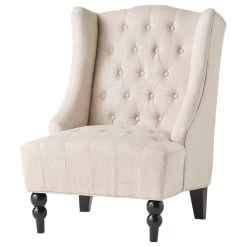 GDF Studio Clarice Tall Wingback Tufted Fabric Accent Chair, Light Beige