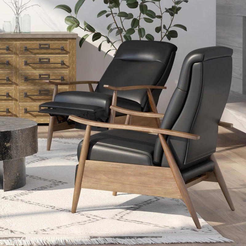 Solaris Wood Arm Push Back Recliner, Black - Image 7