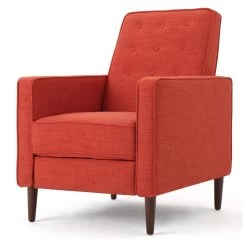 GDF Studio Macedonia Mid-Century Modern Button Tufted Fabric Recliner, Muted Orange Fabric