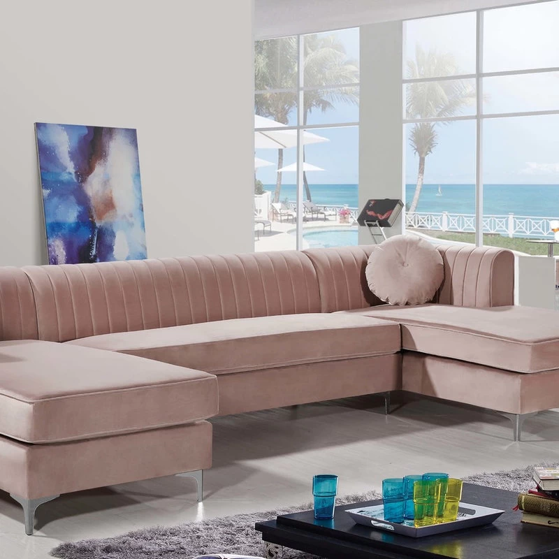 Graham Pink Velvet 3pc. Sectional, Pink - Image 4