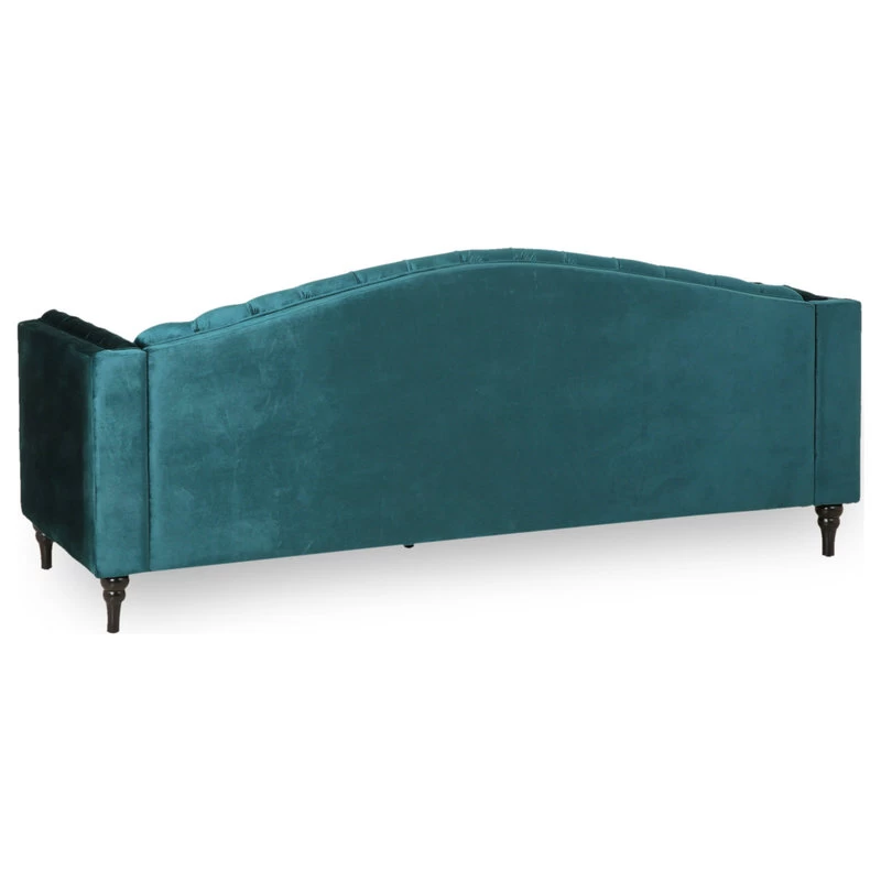 Bonnie Traditional Button Tufted Velvet 3 Seater Sofa, Teal/Dark Brown - Image 5