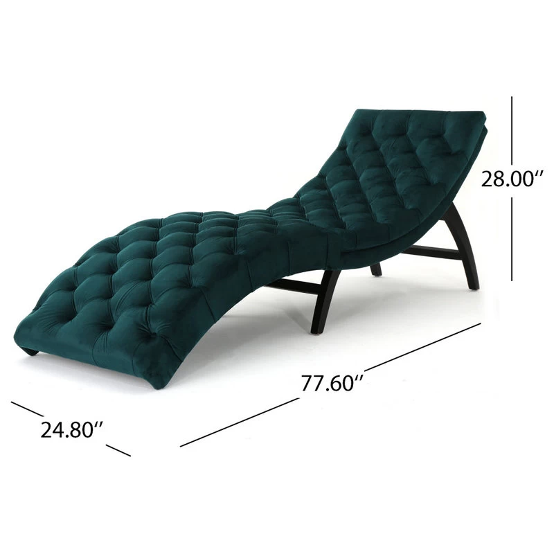 GDF Studio Grasby Tufted New Velvet Chaise Lounge, Teal - Image 9
