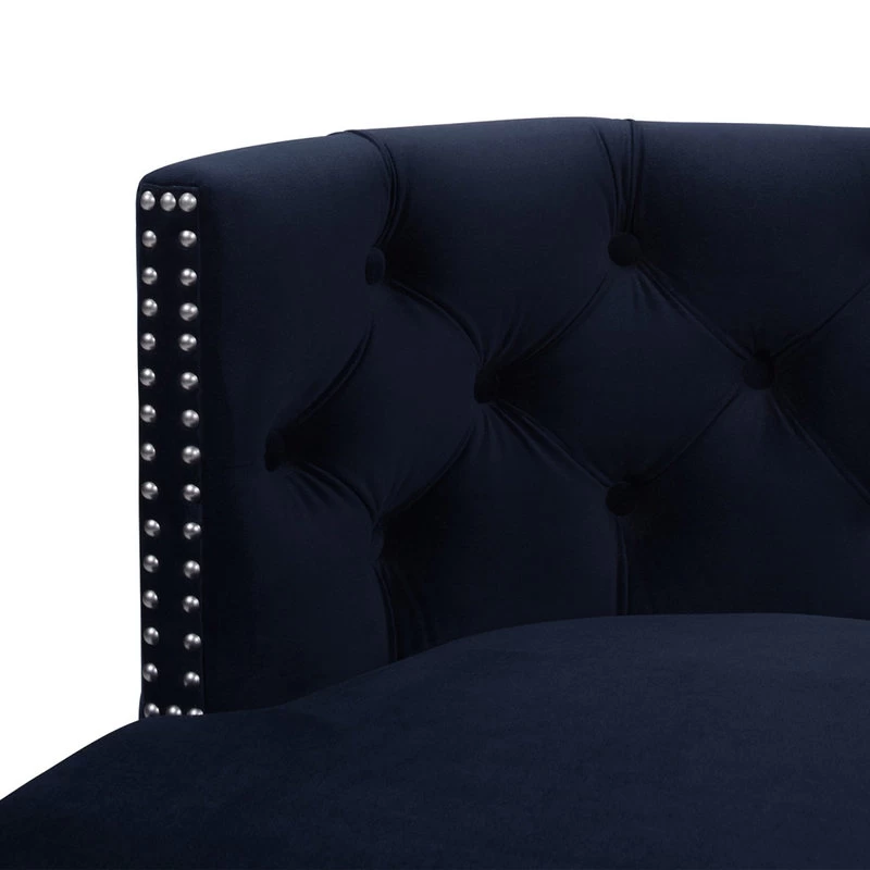 Celine Tufted Settee With Nailhead Accents, Dark Navy Blue - Image 10