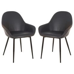 Mid-Century Modern Vintage Navy Blue Leatherette Dining Armchair, Set Of 2