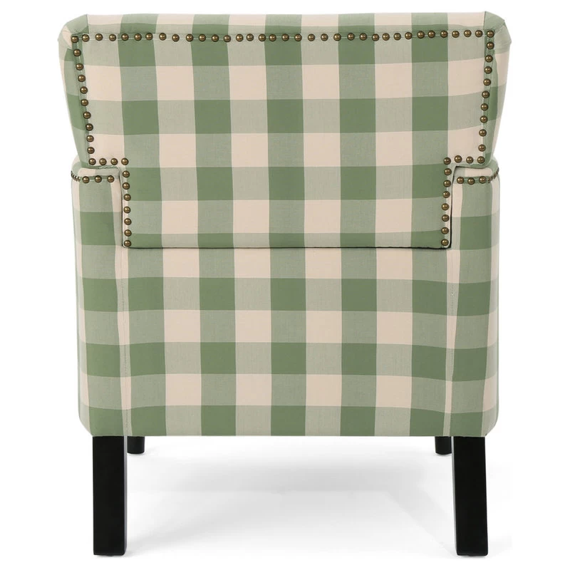 GDF Studio Eve Tufted Fabric Club Chair, Green Checkerboard/Dark Brown - Image 6