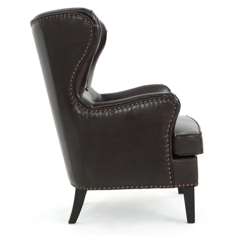 GDF Studio Romford Bonded Leather Wingback Club Chair, Brown - Image 3