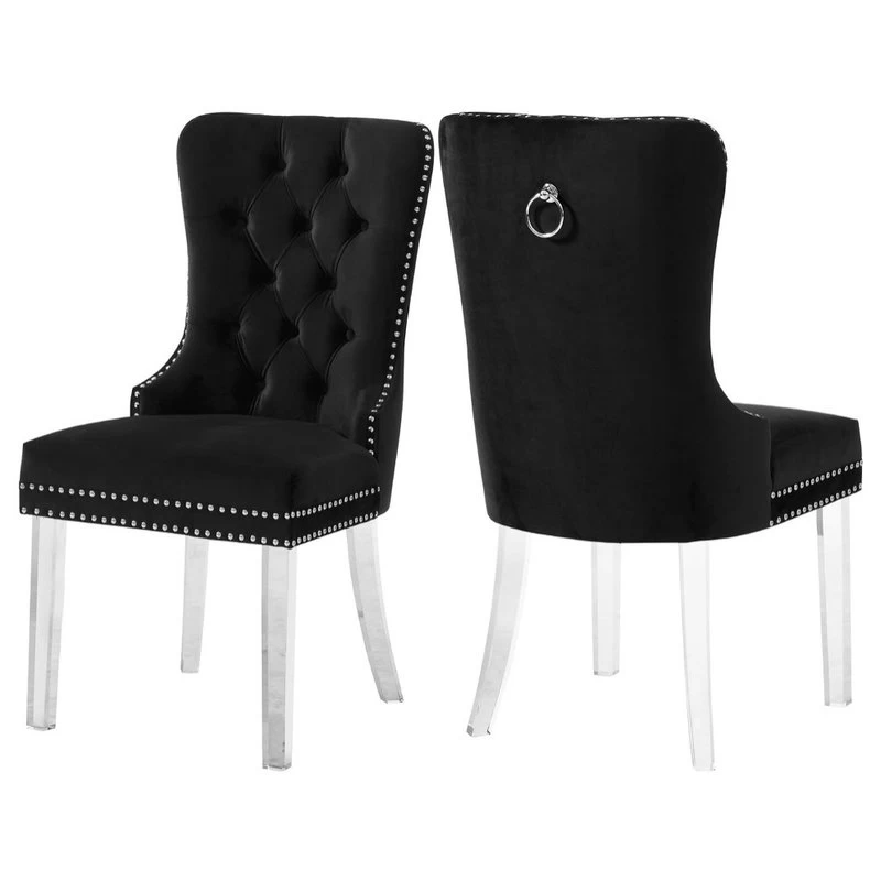 The Dame Dining Chair, Black, Velvet, Set Of 2