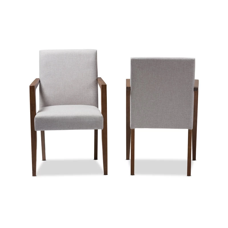 Baxton Studio Andrea Mid-Century Modern Grayish Beige Upholstered Wooden Armchair, Set Of 2 - Image 2