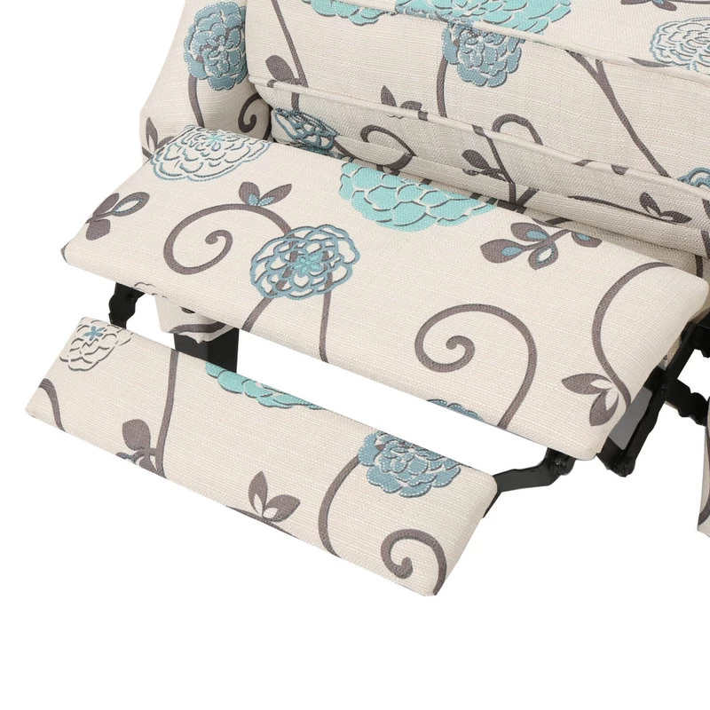 Corbin Fabric Recliner, Set Of 2, White With Blue Floral And Dark Brown - Image 10