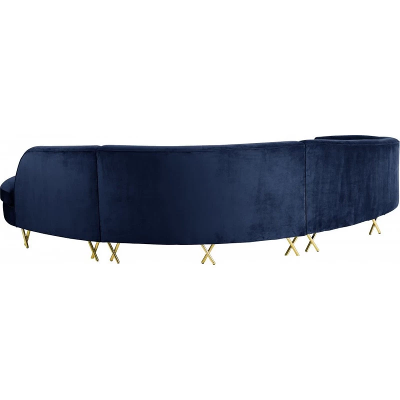 Serpentine Velvet 3-Piece Sectional, Navy - Image 5