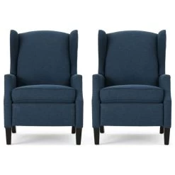 Corbin Fabric Recliner, Set Of 2, Navy Blue And Dark Brown