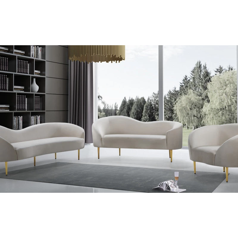 Ritz Velvet Loveseat, Cream - Image 7
