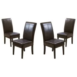 GDF Studio Percival T-stitched Chocolate Brown Leather Dining Chairs, Brown, Set