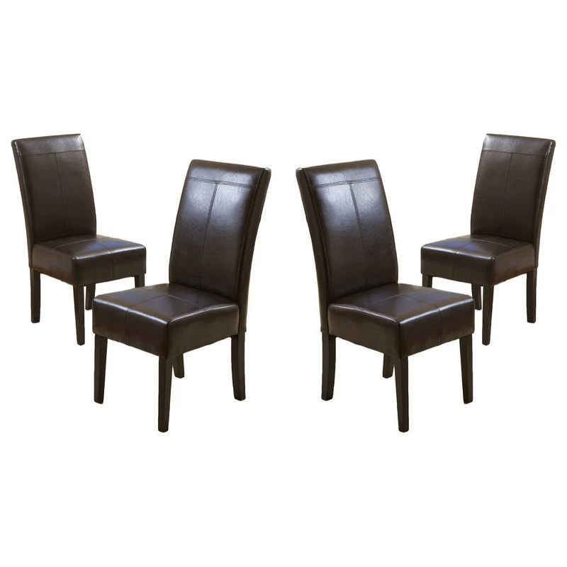 GDF Studio Percival T-stitched Chocolate Brown Leather Dining Chairs, Brown, Set