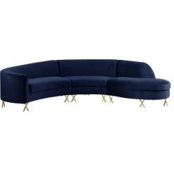Serpentine Velvet 3-Piece Sectional, Navy