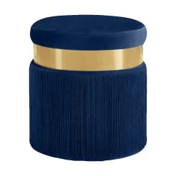 Yasmine Velvet Ottoman/Stool, Navy