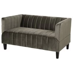 Judson Channel Stitch Velvet Settee, Gray/Dark Brown