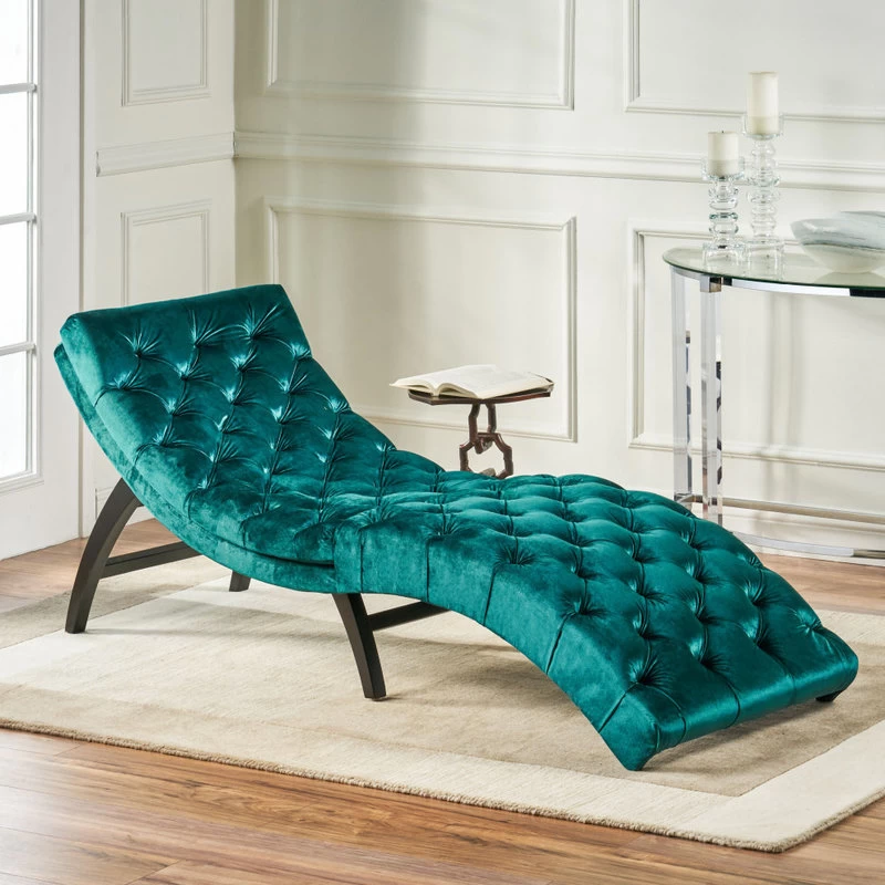 GDF Studio Grasby Tufted New Velvet Chaise Lounge, Teal - Image 2