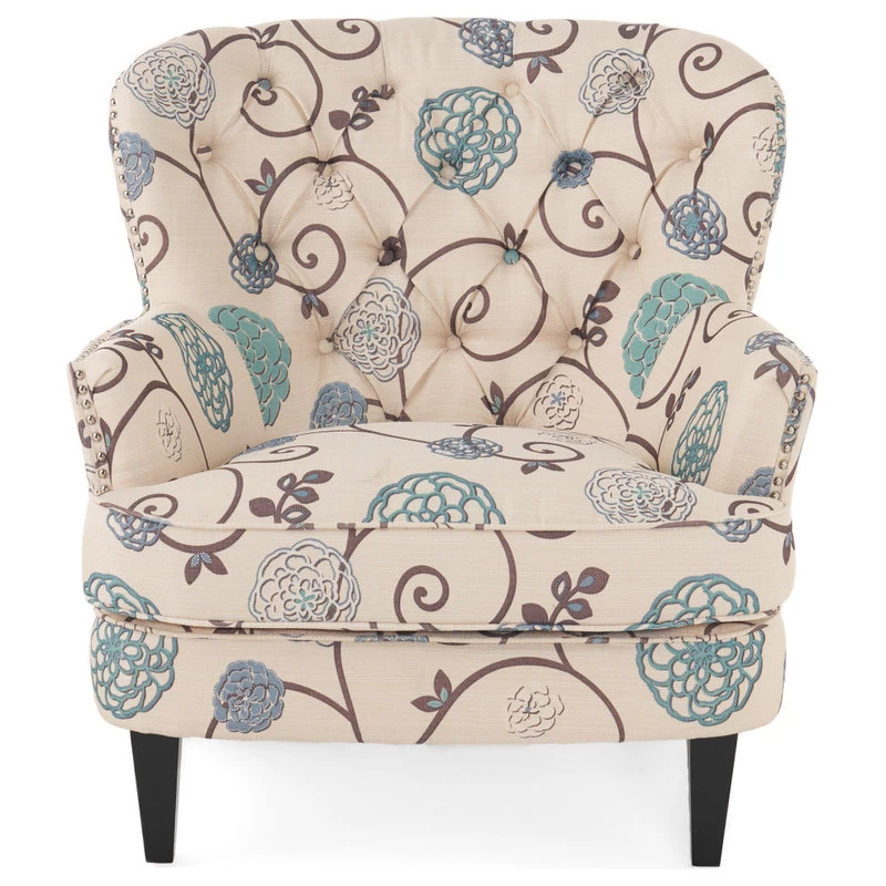 GDF Studio Alfred White And Blue Floral Fabric Club Chair With Chrome Nailheads - Image 10