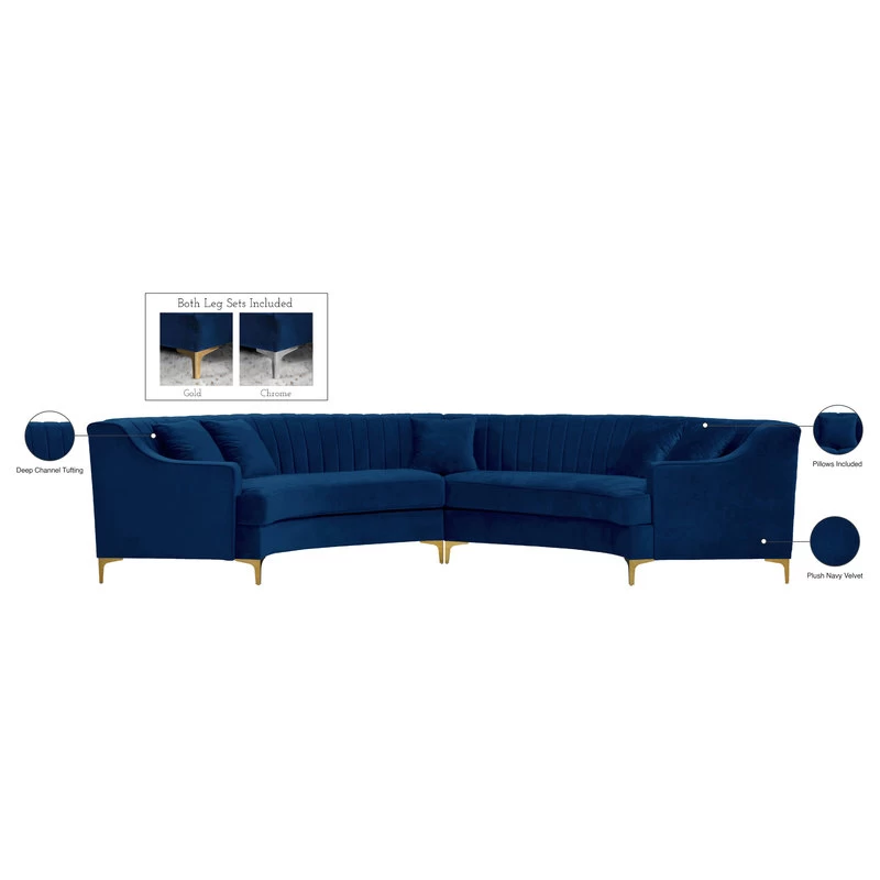 Jackson Velvet 2-Piece Sectional, Navy - Image 6