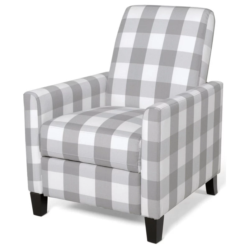Bellagio Contemporary Fabric Upholstered Push Back Recliner, Gray Checkerboard/E