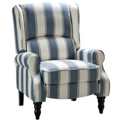 Modern Wingback Recliner, Stripe Navy