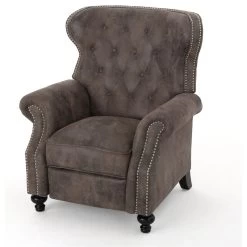 GDF Studio Walder Contemporary Tufted Fabric Recliner With Nailhead Trim, Warm Stone