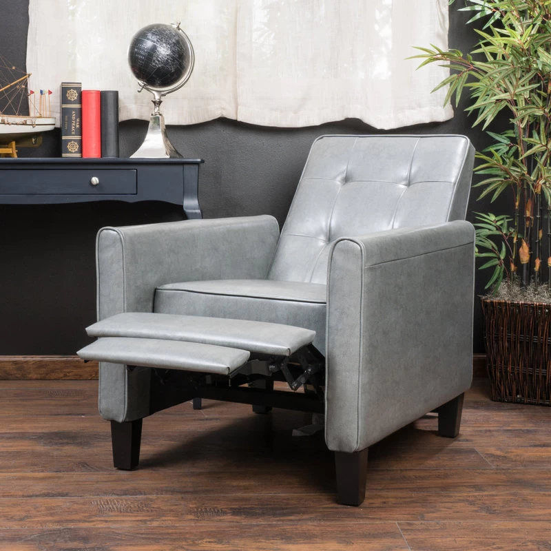 GDF Studio Elan Tufted Bonded Leather Recliner Chair, Dark Gray - Image 3