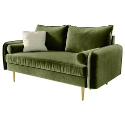 The Audrey I Velvet Round Arm Loveseat, Olive Green