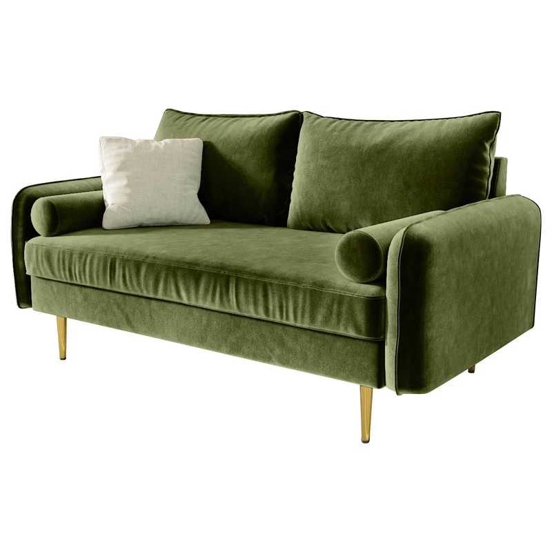 The Audrey I Velvet Round Arm Loveseat, Olive Green
