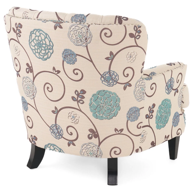 GDF Studio Alfred White And Blue Floral Fabric Club Chair With Chrome Nailheads - Image 4