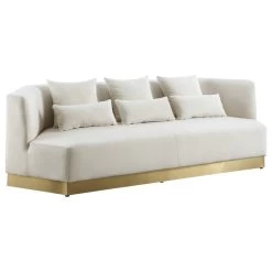 Marquis Velvet Sofa With Brushed Gold Stainless Steel Base, Cream