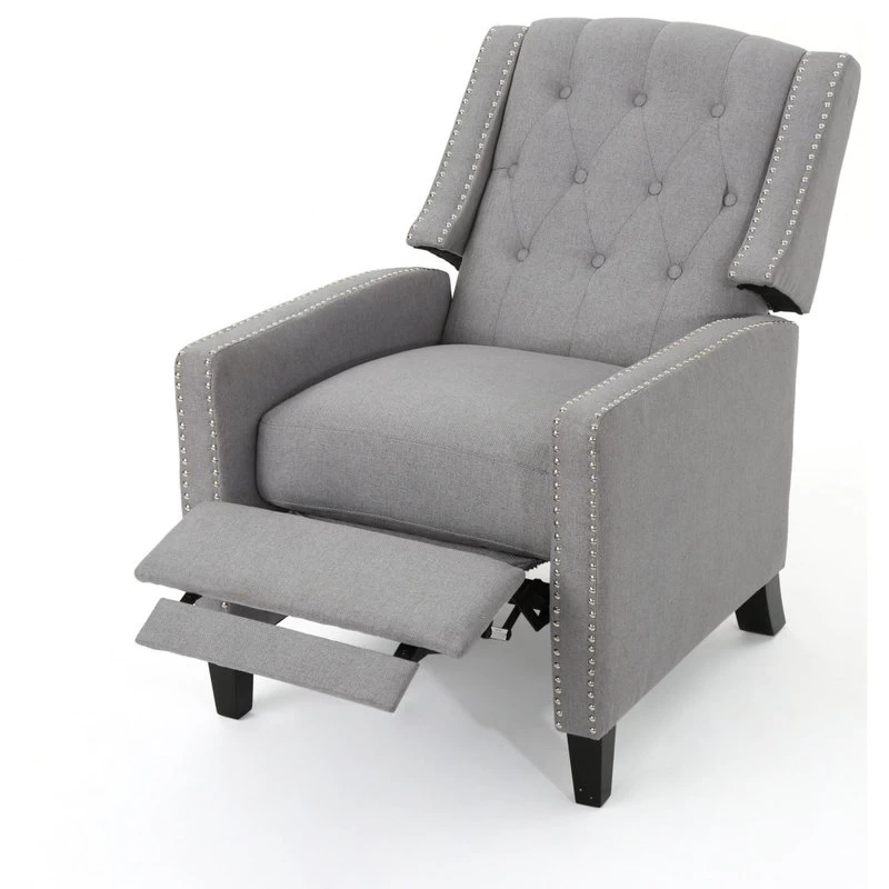 GDF Studio Izaak Tufted Back Fabric Recliner Chair, Light Gray - Image 7