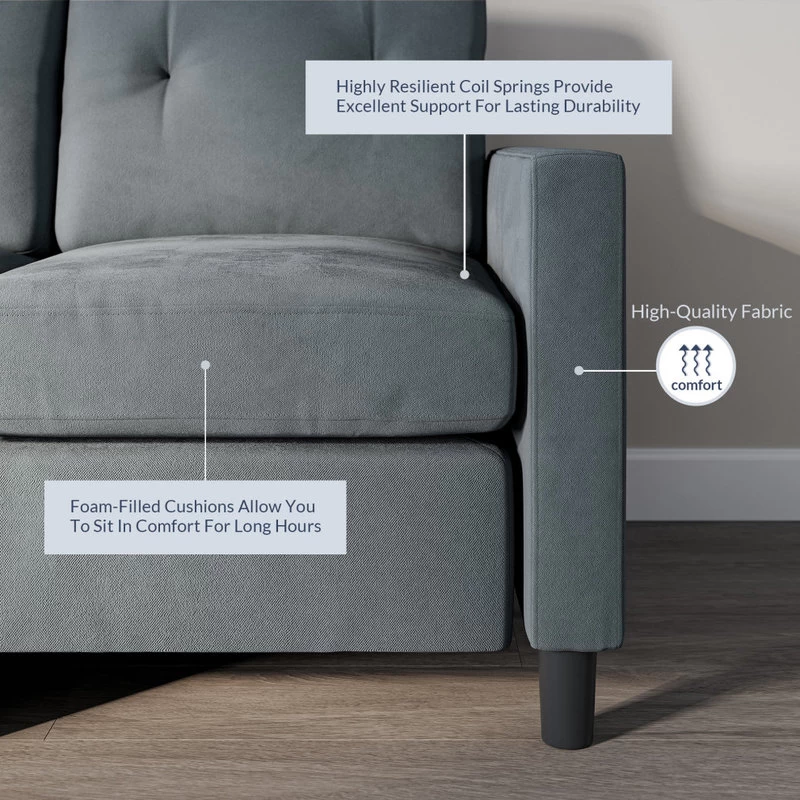 3 Piece Convertible Sectional Sofa Upholstered Fabric L Shaped Couch, Dark Gray - Image 3