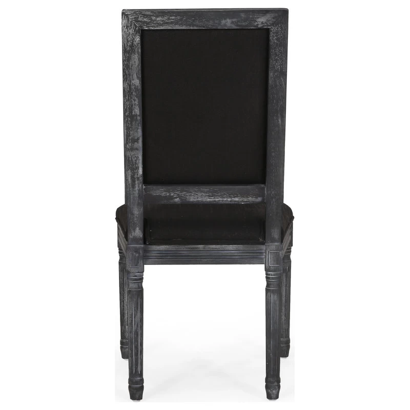 Amy French Country Wood Upholstered Dining Chair, Set Of 2, Black/Gray - Image 9