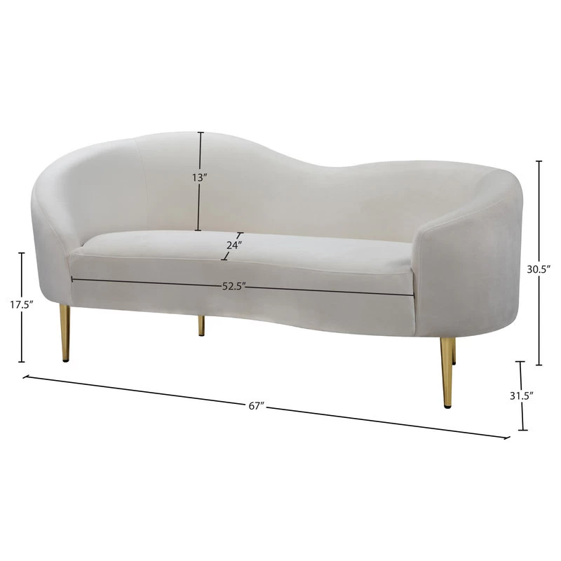 Ritz Velvet Loveseat, Cream - Image 9