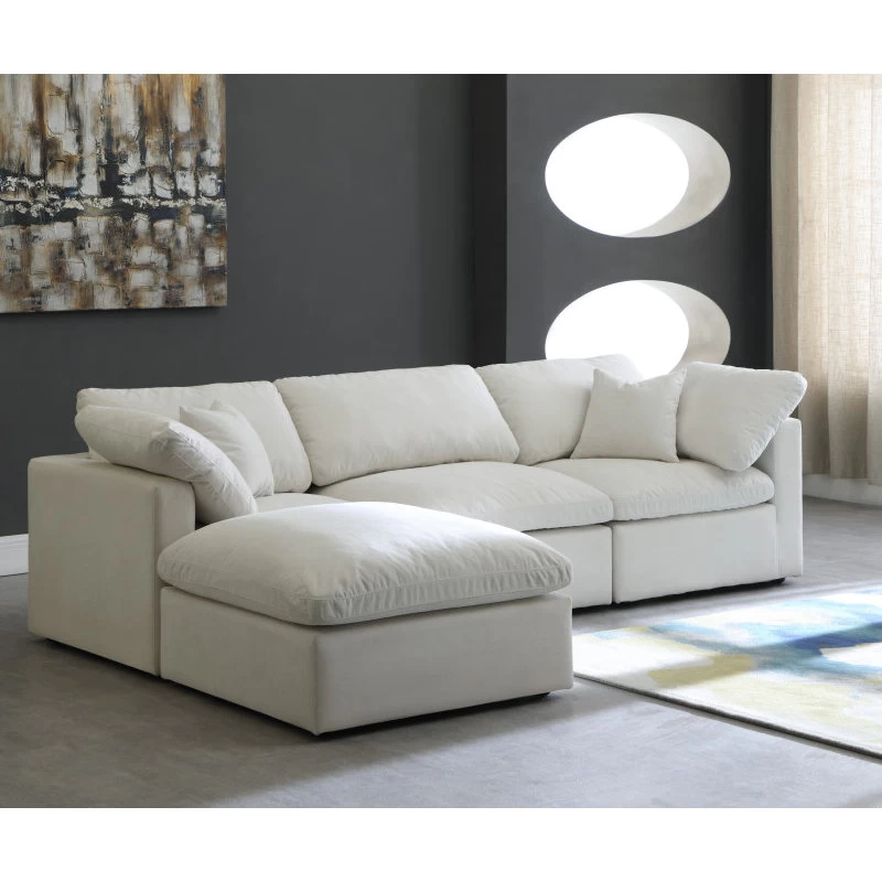 Plush Cloud-Like Comfort Modular 4-Seat Sectional And Ottoman, Cream, Seatin - Image 4