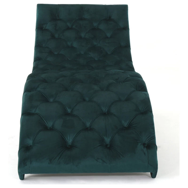 GDF Studio Grasby Tufted New Velvet Chaise Lounge, Teal - Image 5