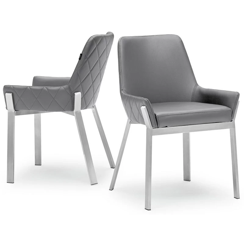 Sydney Leatherette Dining Chair With Brushed Stainless Steel Legs, Gray - Image 5