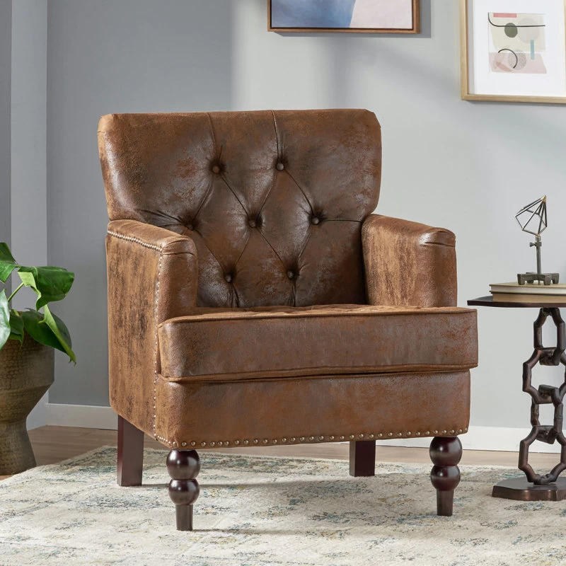 GDF Studio Madene Tufted Back Fabric/Microfiber Club Chair, Brown - Image 2