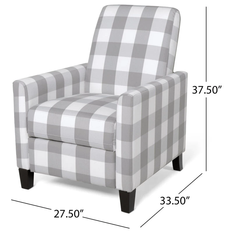 Bellagio Contemporary Fabric Upholstered Push Back Recliner, Gray Checkerboard/E - Image 4