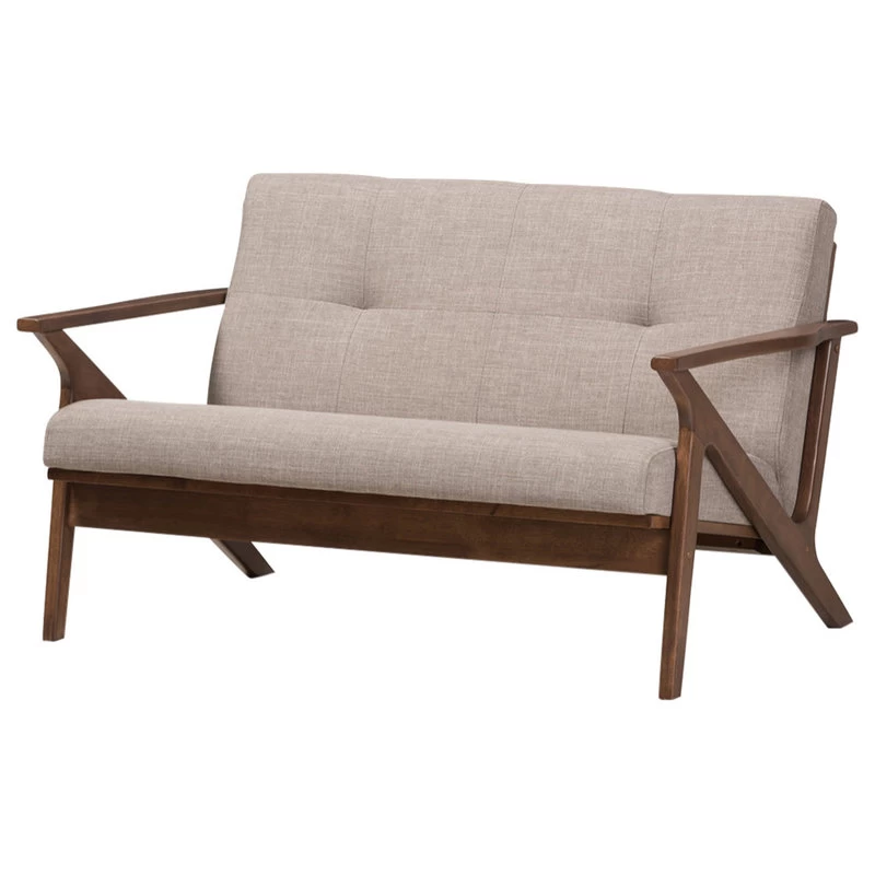 Baxton Studio Bianca Mid-Century Modern 2-Seater Loveseat, Light Gray Fabric