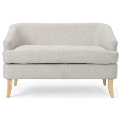 Mid Century Loveseat, Curved Legs With Grey Polyester Upholstery