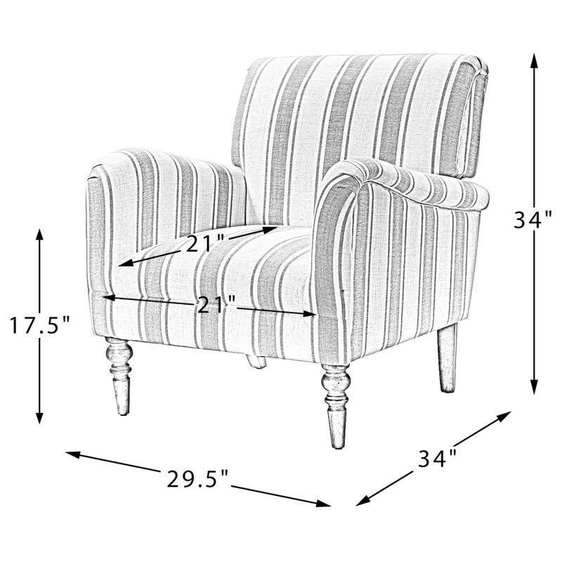 Stripe Armchair With Solid Wood Legs, Navy - Image 10