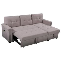 Ashlyn Sleeper Sofa With USB Charger Pocket And Reversible Storage Chaise