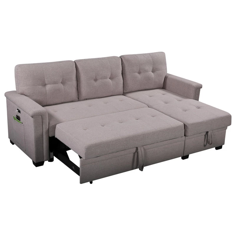 Ashlyn Sleeper Sofa With USB Charger Pocket And Reversible Storage Chaise